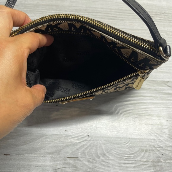 Michael Kors Jet Set Travel Double Zip Wristlet Logo MK Print Black - Picture 13 of 16